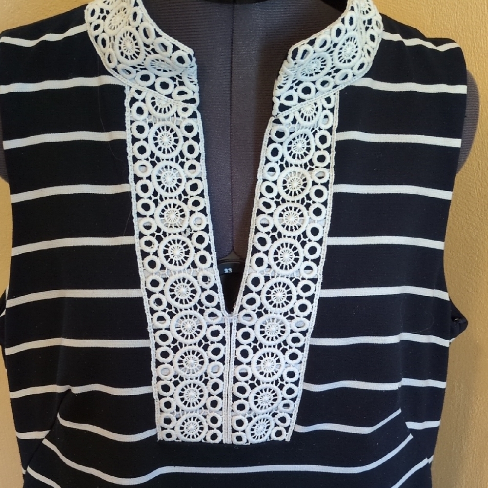 Navy and White Striped Sleeveless Dress